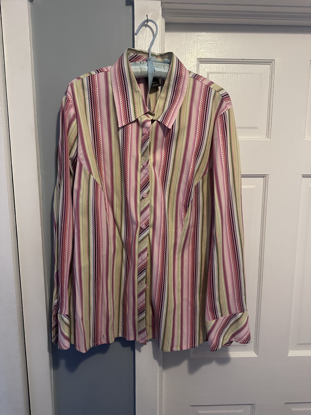 Lane Bryant Striped Button-Down Shirt in Pink And Light Green - Size 14/16